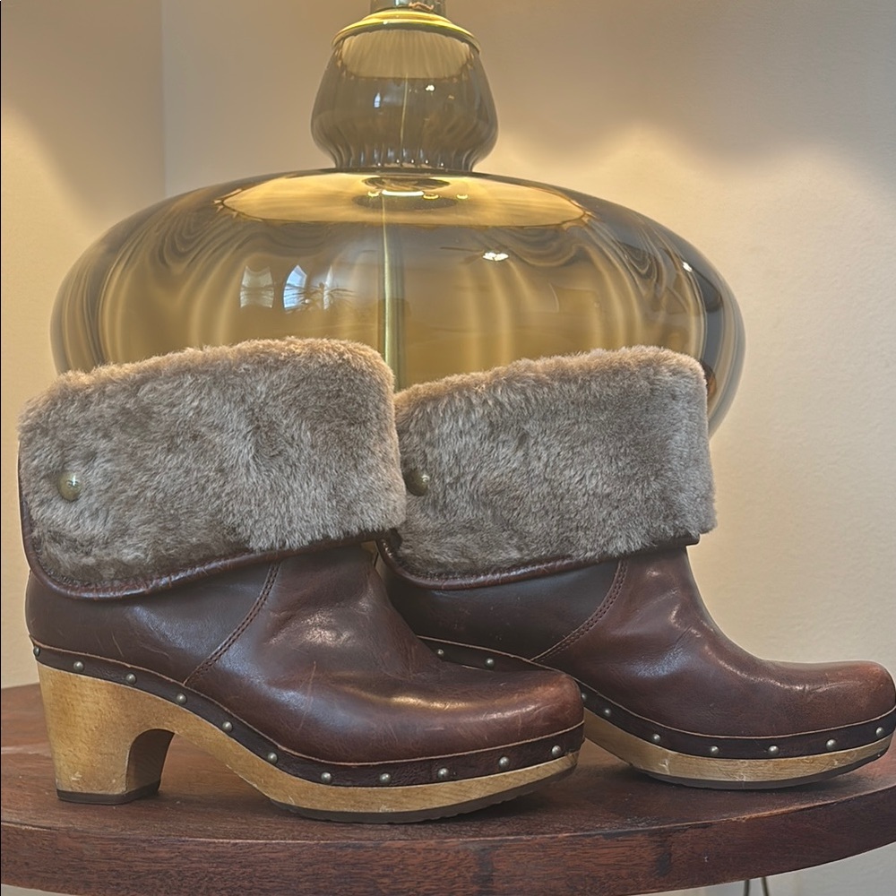 Brown Leather UGG Clog Boots